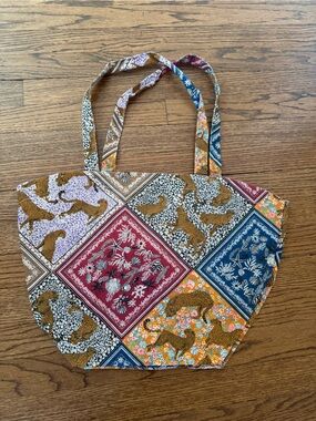 Sezane Patchwork Leopard-Print Tote in Blue, Red, Mustard, Lavender